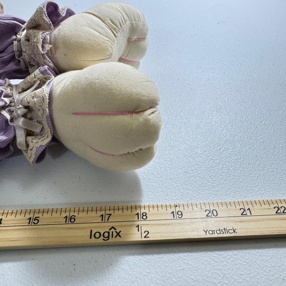 Vintage Stuffed Bunny Rabbit Plush Purple Floral Lace Dress Easter Decor 18in - Picture 5 of 8